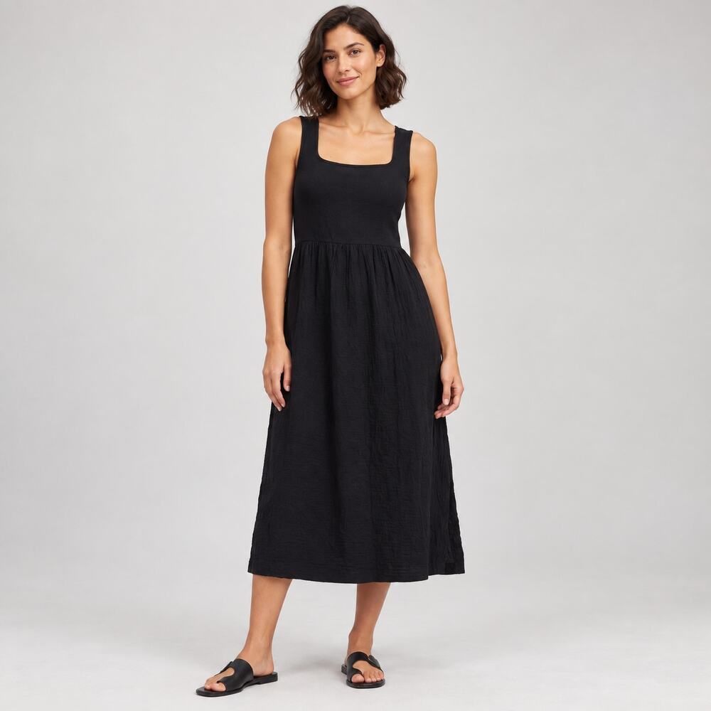 Madewell Dress WMNS XS Black Square Neck Knit Tank Midi Cotton 90s Minimalist
